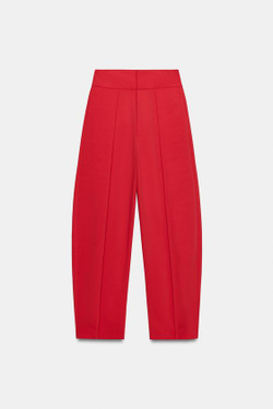 ZARA БРЮКИ BALLOON С ЗАЩИПАМИ, КРАСНЫЙ