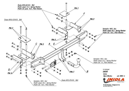 Фаркоп IMIOLA O.035 Opel Meriva 2003-2010(паспорт и сертификат в комплекте)(без электрики)