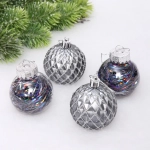 Новогодние шары 6 см (набор 4 шт) «Яркая метель», графит/серебро