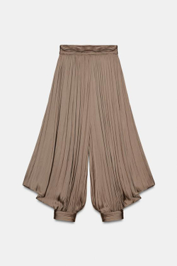 ZARA ПЛИССИРОВАННЫЕ ОБЪЕМНЫЕ БРЮКИ — ZW COLLECTION, КОРИЧНЕВЫЙ