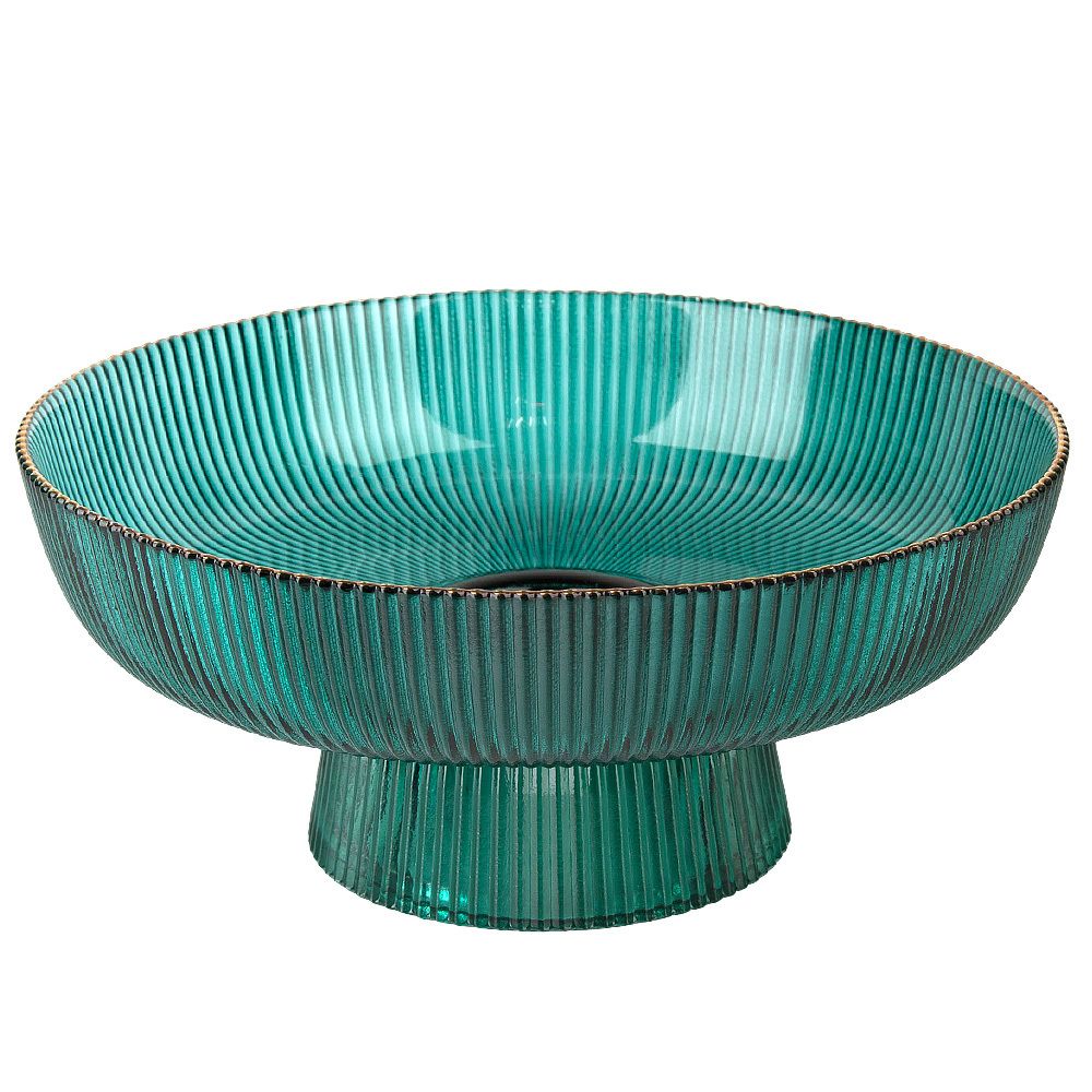 Блюдо на ножке "Frost stripe" (зеленое) d=25,7 см h=11,5см (стекло) (транспортная упаковка)