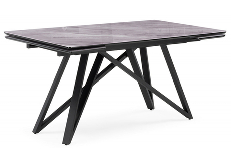 Стол стеклянный Woodville Вилсон 140(200)х80 серый мрамор, черный, ножки черные