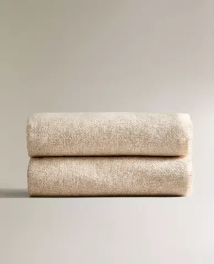ZARA HOME ПЛЕД С БАХРОМОЙ, ЭКРЮ