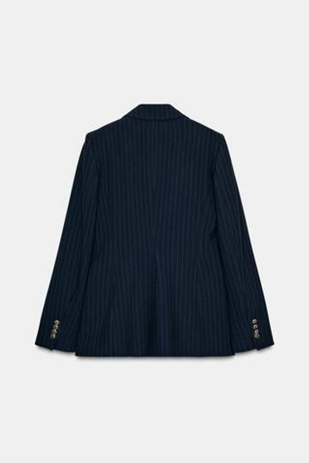 ZARA БЛЕЙЗЕР В ТОНКУЮ ПОЛОСКУ С ПОДПЛЕЧНИКАМИ, МОРСКОЙ СИНИЙ