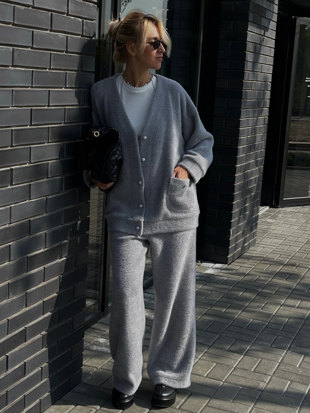 Костюм "пушистик" с кардиганом в сером цвете