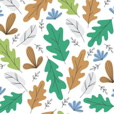 Дубовые листья кружат с перышками