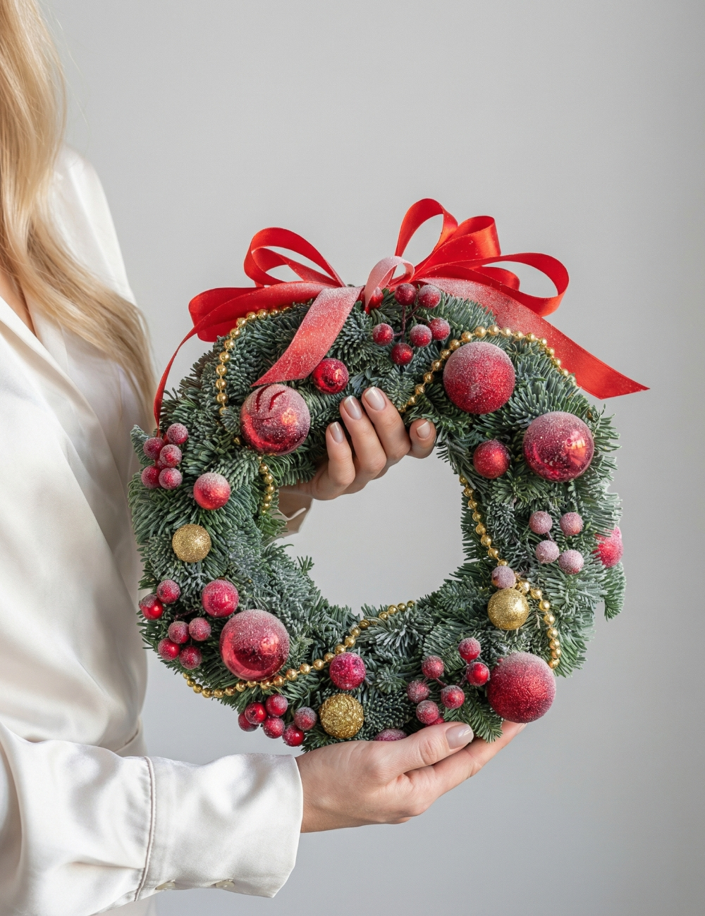 Новогодний венок из датской ели (красный)