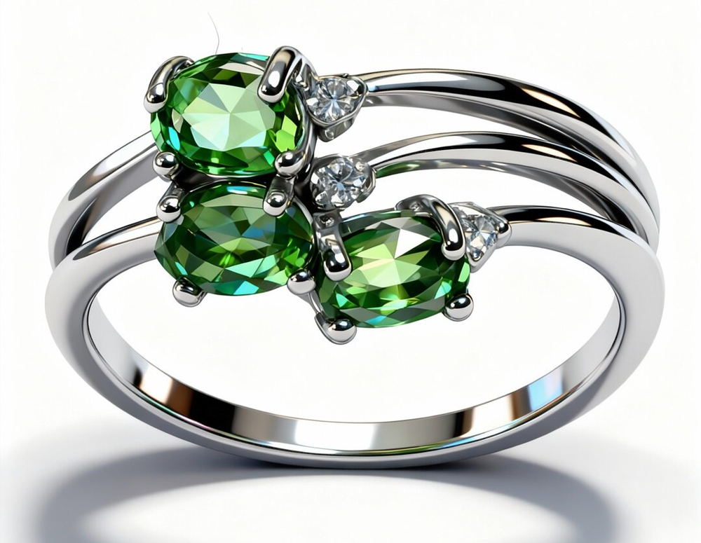 Ювелирное кольцо из серебра 925 пробы,вставка хризолит,фианиты,размер 18