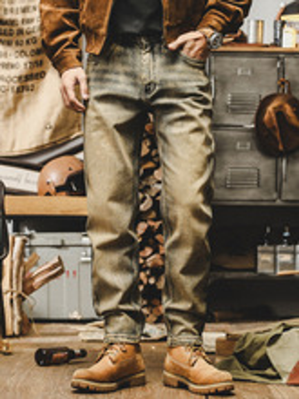 Джинсы мужские в американском стиле желтая ретро потертость