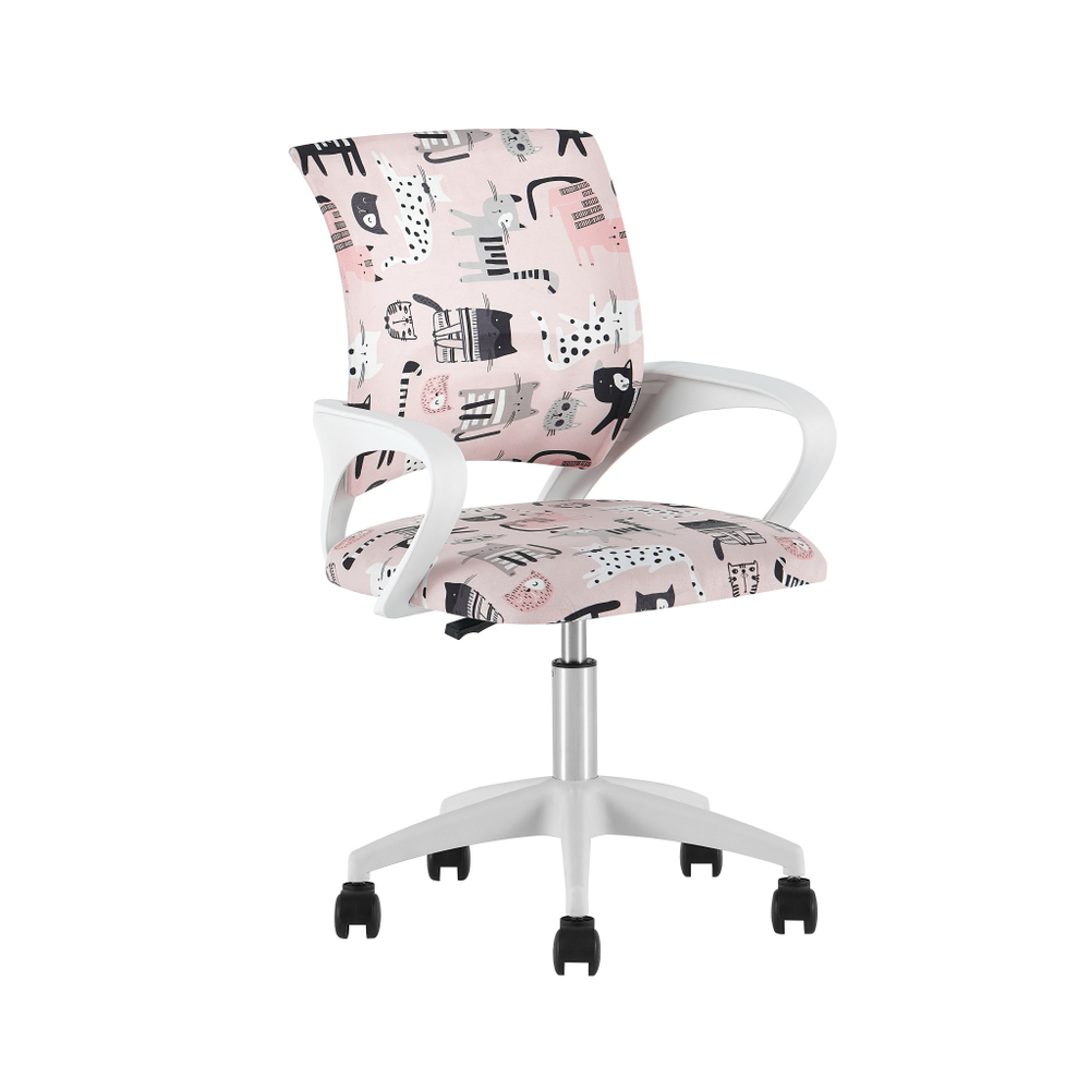 Кресло офисное TopChairs Simple SN Junior принт Pink Cats пластик белый