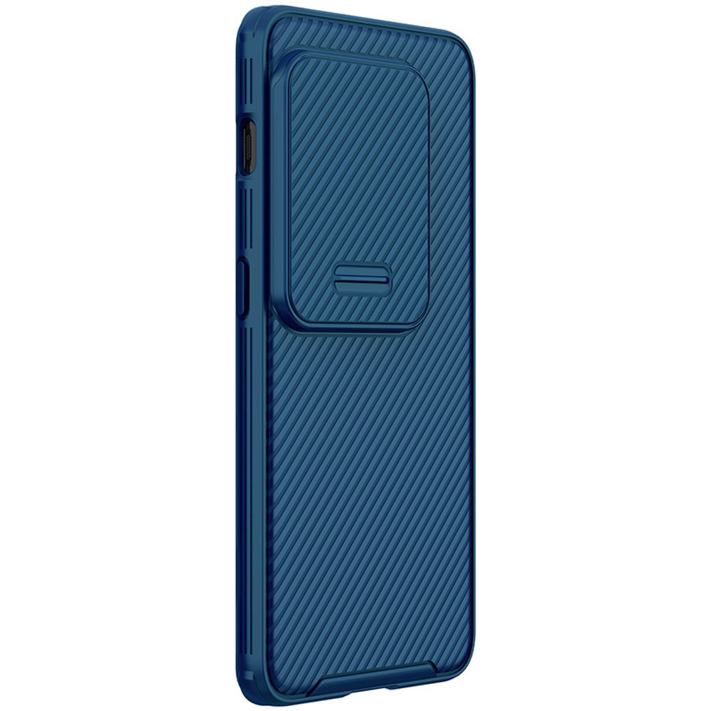 Усиленный чехол синего цвета на OnePlus 10 Pro от Nillkin, серия CamShield Pro Case, двухкомпонентный с сдвижной шторкой для камеры