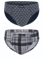 Комплект из 2 трусов-слипов - в клетку и с корабликами (Размер: M) (Цвет: синий с серым)