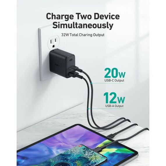 Сетевое зарядное устройство Aukey Swift Mix PD 32W USB-A + USB-C (PA-F3S), черный