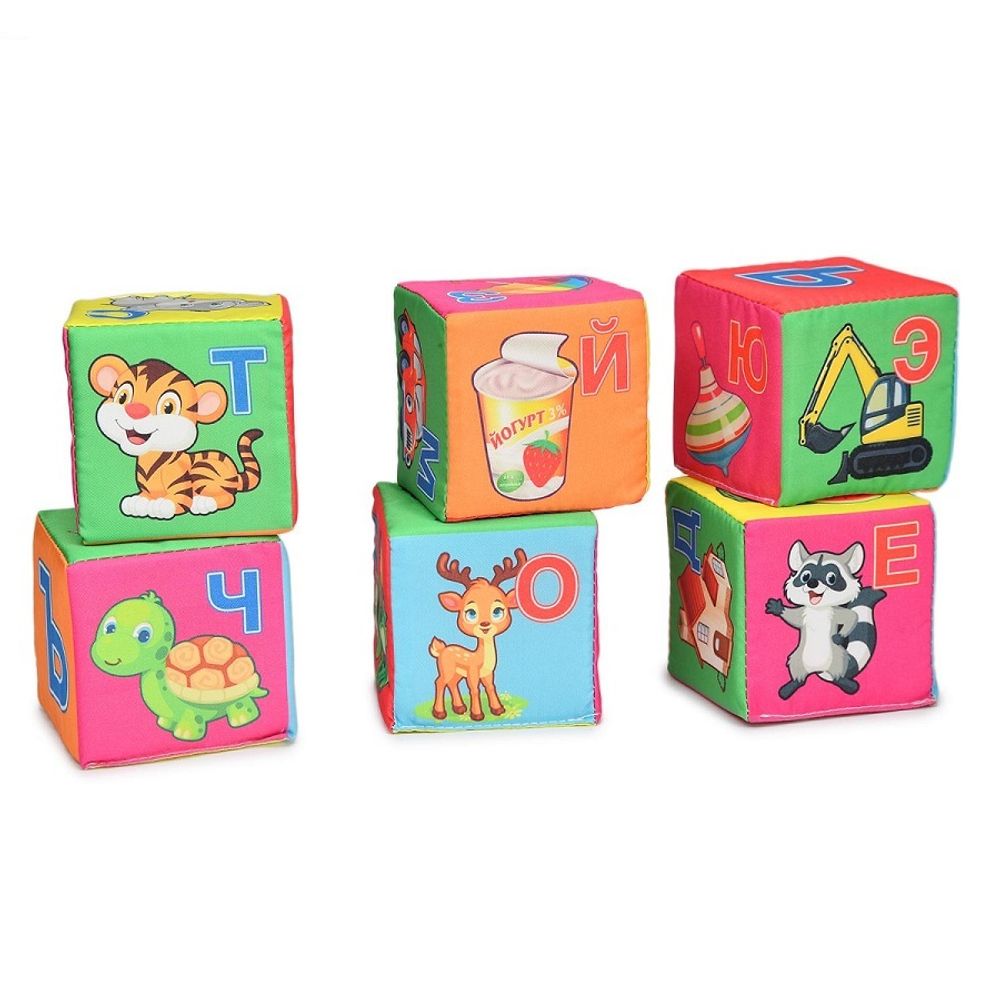 Набор мягких кубиков 6шт (7см), Весёлая азбука, Плюшики, Д-413-18