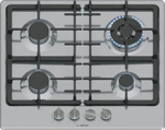 Встраиваемая газовая панель BOSCH PGH6B5K90R Serie 4, независимая, 4 конфорки, серебристый