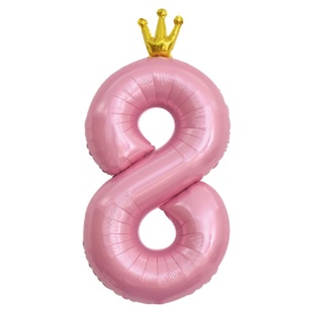К Шар цифра Розовый "С золотой короной. Цифра 8" 102 см (БГ-60)  Изображение2