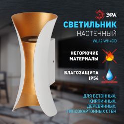 Декоративная подсветка ЭРА WL42 WH+GD светодиодная 10Вт 3500К белый/золото IP54 для интерьера, фасадов зданий