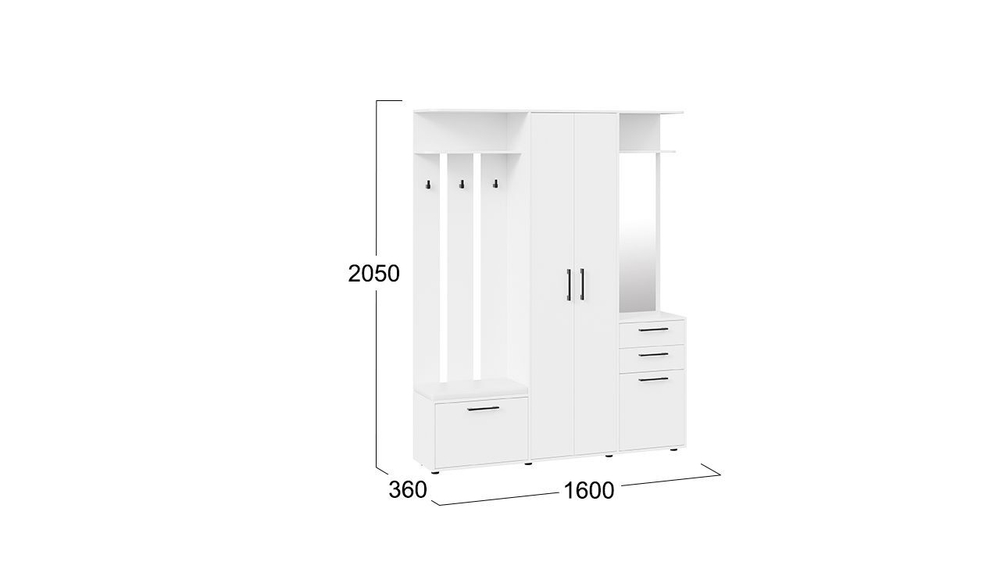 Прихожая с зеркалом комплект мебели Дуб Сонома/Белый Ясень 160х36х205 см