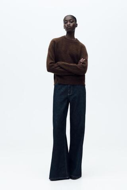 ZARA ОДНОТОННЫЙ СВИТЕР ИЗ ШЕРСТИ И АЛЬПАКИ, КОРИЧНЕВЫЙ