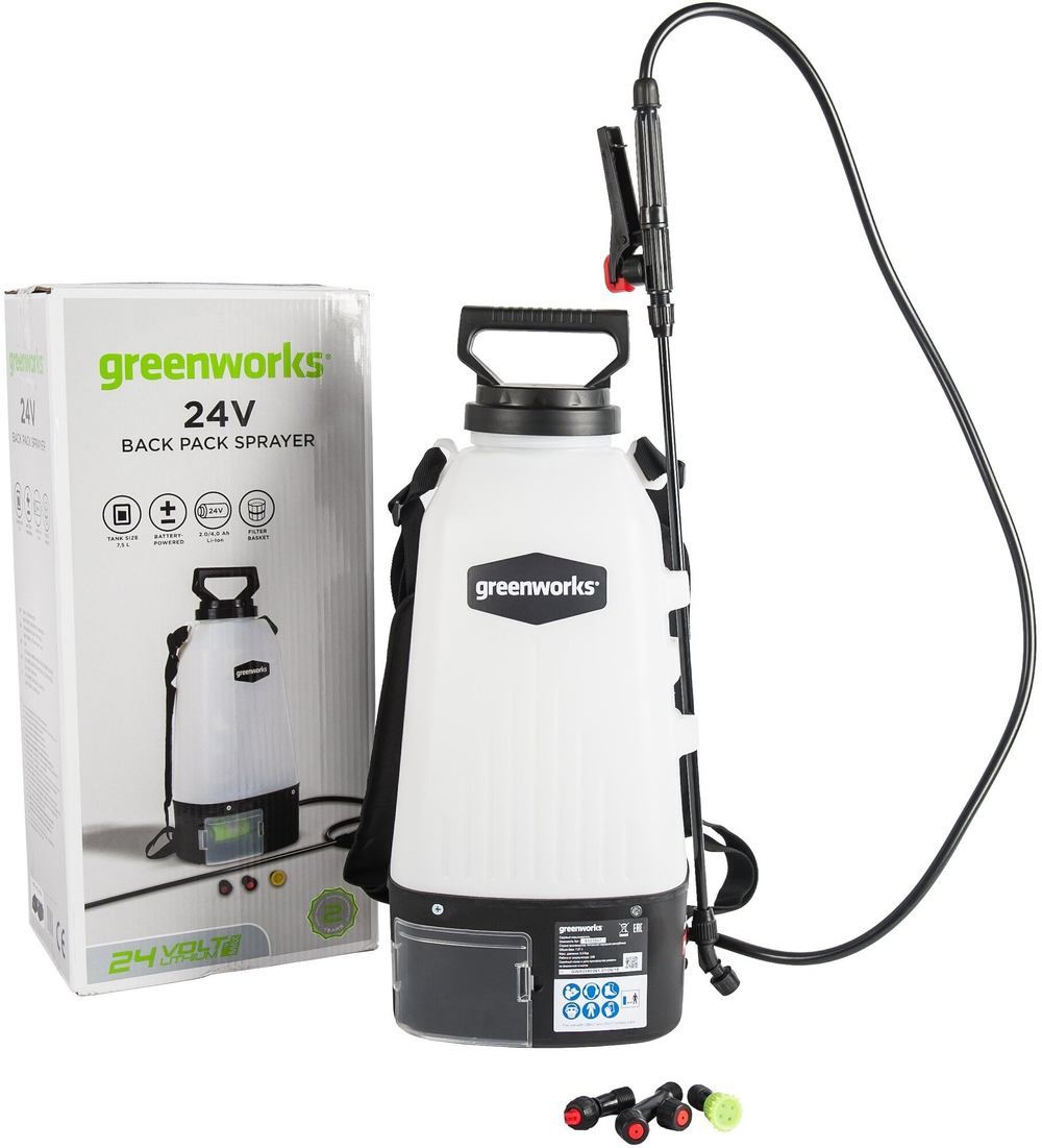 Опрыскиватель аккумуляторный садовый GREENWORKS GSP1250 24В,7.57 л,2.2 л/мин,без АКБ и ЗУ (5103507)