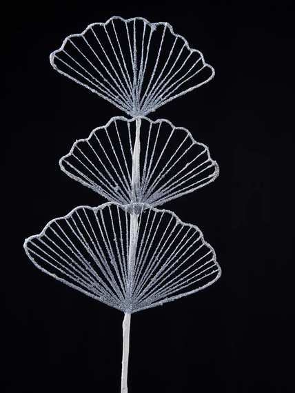 Ветвь Гинго белая с серебром 25х71 см., Christmas DeLuxe (88894)