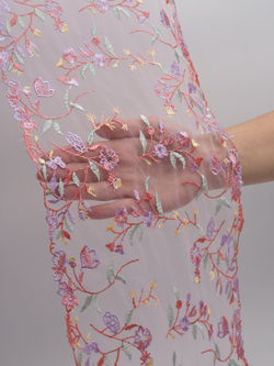 Вышивка на сетке светло-розовая с мультиколор неэластичная ширина 22 см