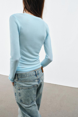 ZARA ТОП ИЗ ТОНЧАЙШЕГО ТРИКОТАЖА, ГОЛУБОЙ