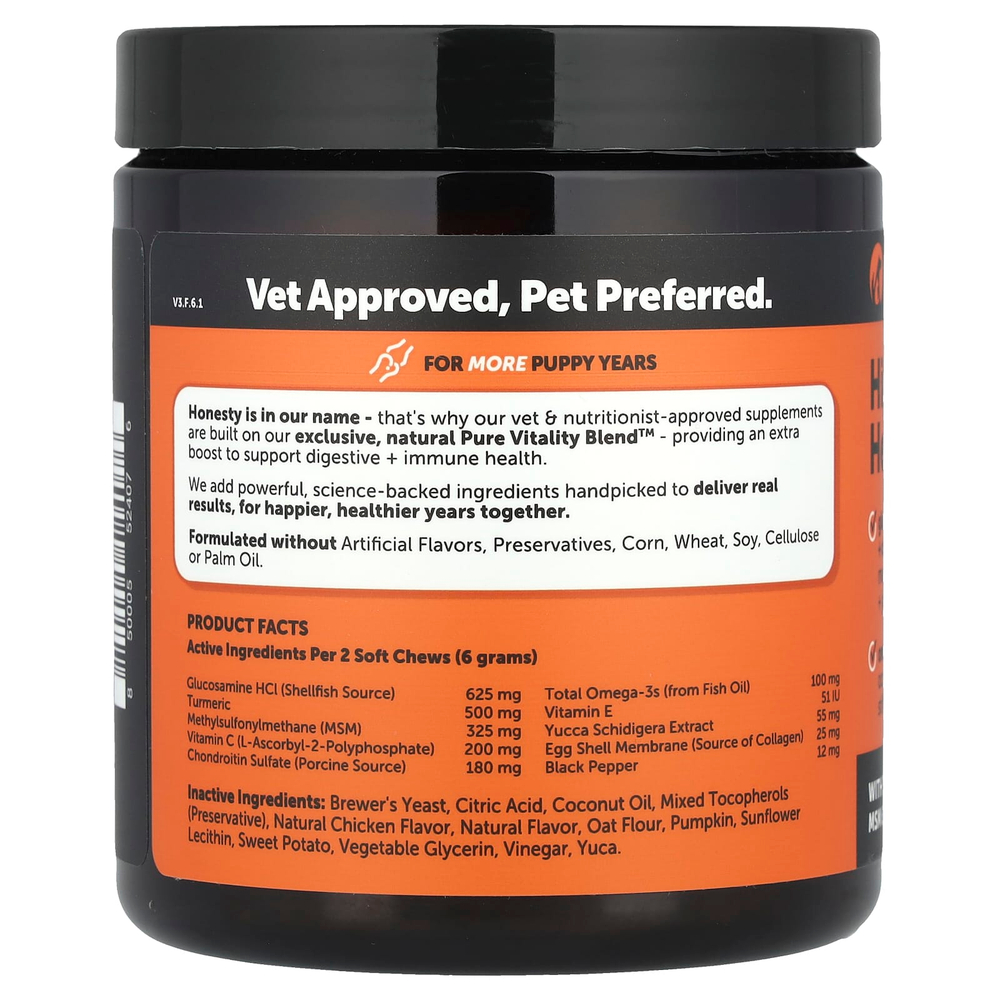 Pet Honesty, Здоровье бедер и суставов, для взрослых собак, курица, 90 жевательных таблеток, 270 г (9,5 унции)