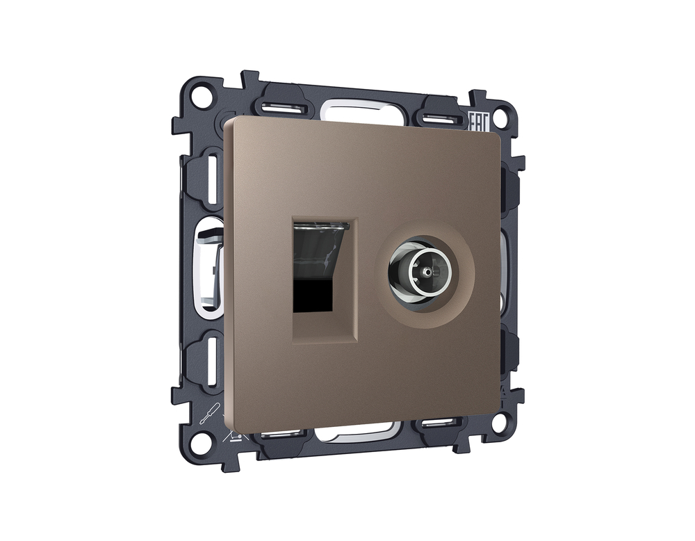 MA642510 Комплект мех-ма розетки компьютерной + TV оконечной RJ-45 с автоматической защитной шторкой ALFA Темная бронза матовый (AP6425, VM195)
