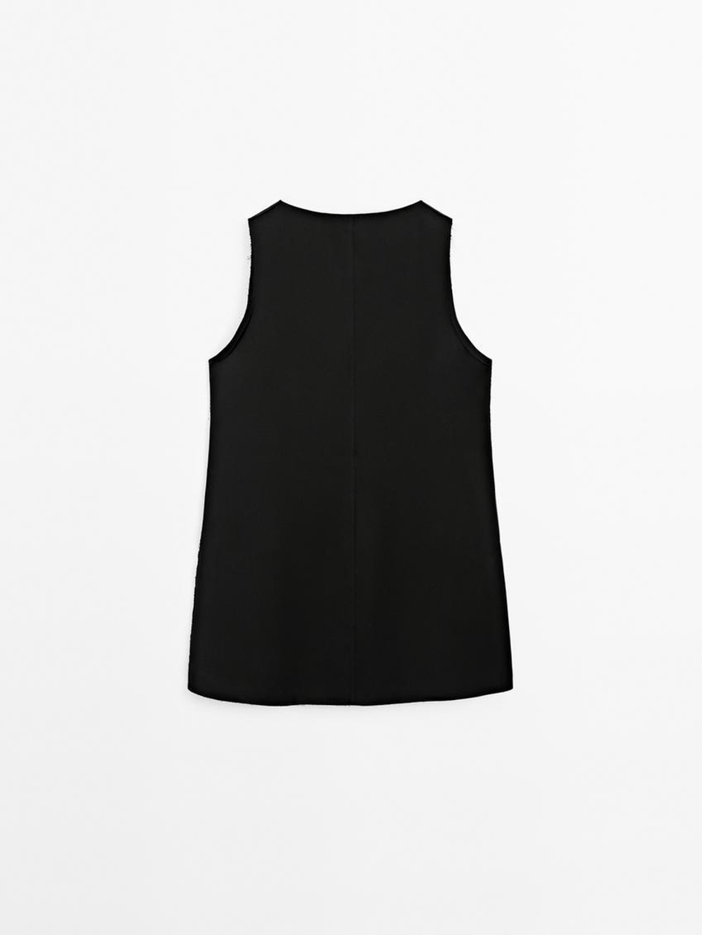 Massimo Dutti Длинная атласная блузка без рукавов, черный