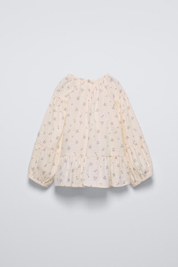 ZARA РУБАШКА ИЗ ТКАНИ С ЦВЕТОЧНЫМ ПРИНТОМ, ЭКРЮ