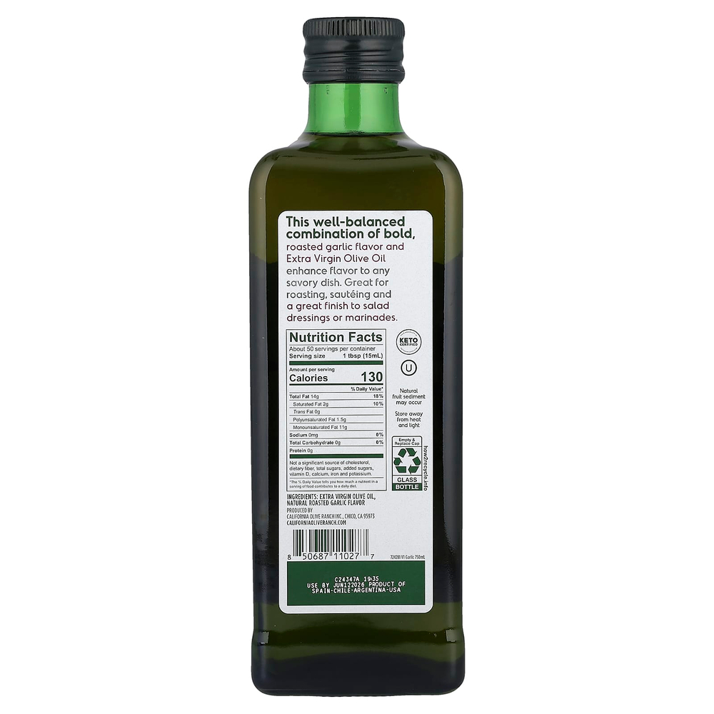 California Olive Ranch, Оливковое масло холодного отжима, чеснок, 750 мл (25,4 жидк. Унции)
