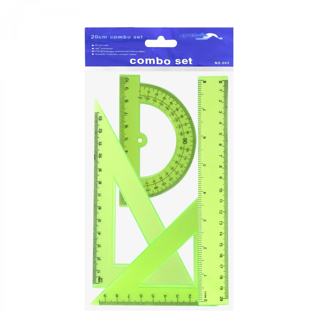 Набор чертежный Alingar, 20 см, пластиковый, 4 предмета, цвета ассорти, пакет ПВХ с европодвесом