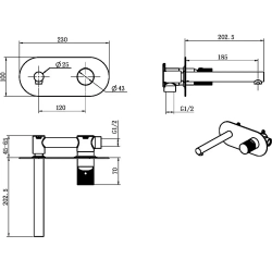 Смеситель для раковины Boheme Stick 125-GG С ВНУТРЕННЕЙ ЧАСТЬЮ, diamond gold