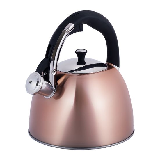 Чайник 3 л. из нержавеющей стали со свисткомKamille KM 0697 (бронзовый) и черной бакелитовой ручкой