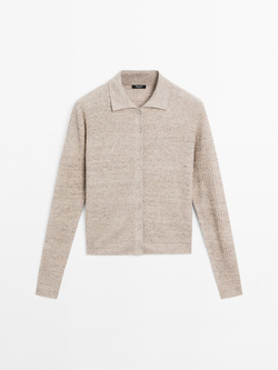 Massimo Dutti Кардиган из смесового льна с меланжевым узором, серый