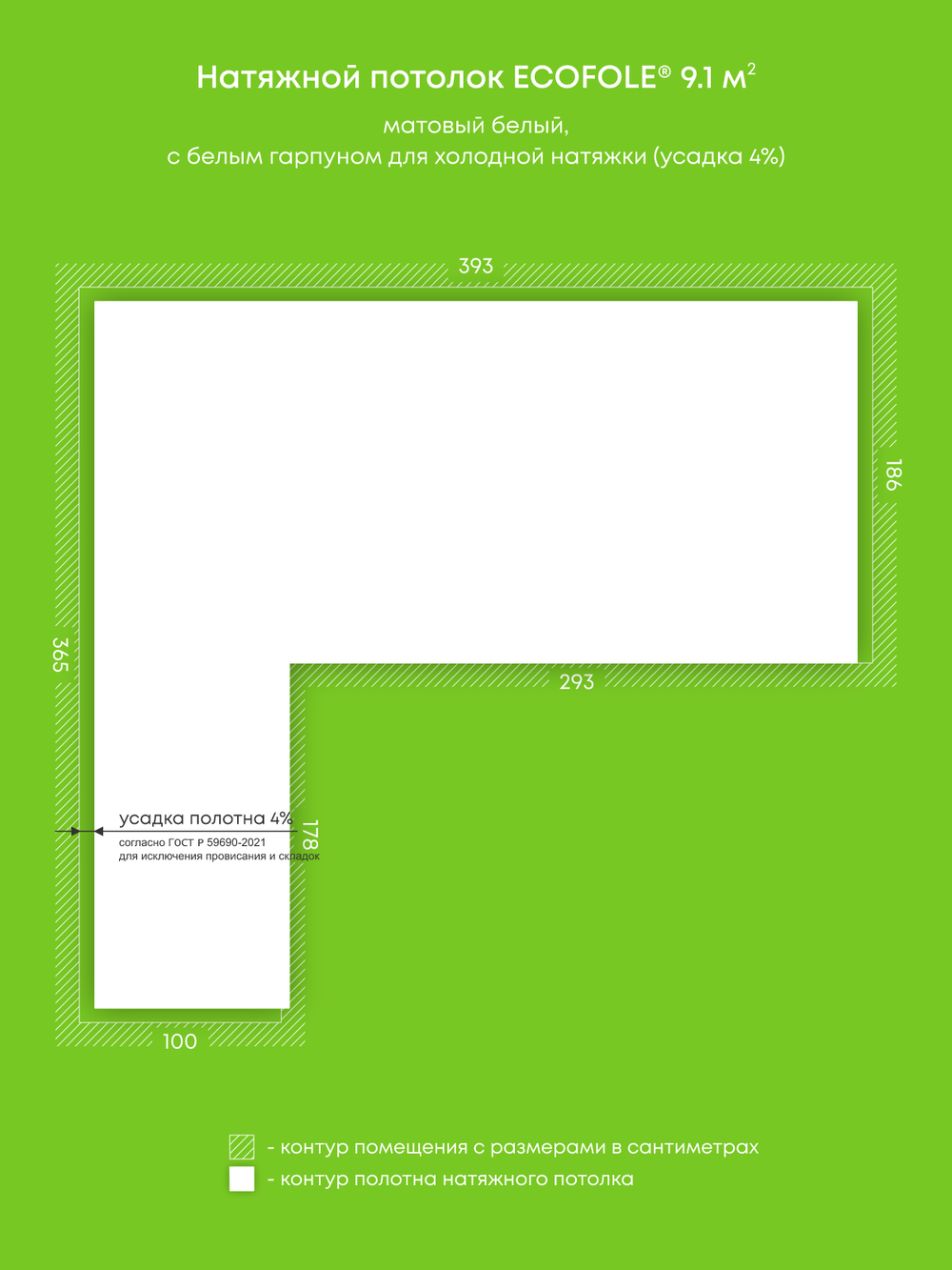 Матовый натяжной потолок 9.1 м2