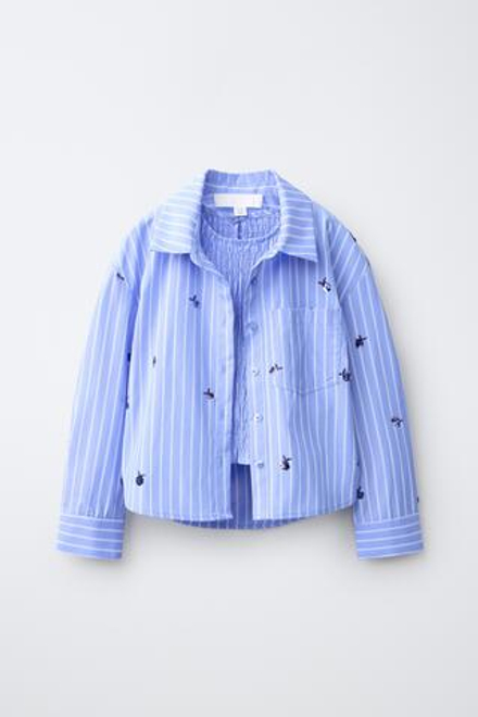 ZARA РУБАШКА С ПАЙЕТКАМИ И ТОП В ПОЛОСКУ, СИНИЙ