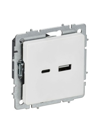 Розетка BRITE РЮ11-1-БрАБ 18Вт USB A+C механизм арктич. бел. IEK BR-U22-018-K91