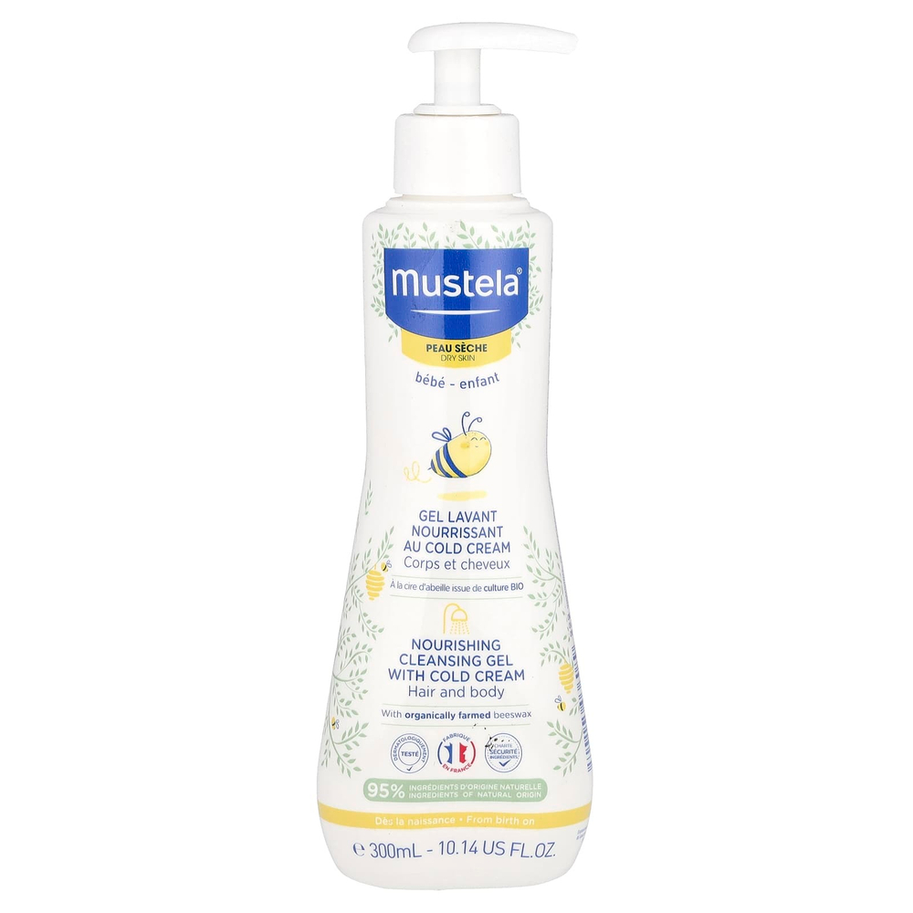 Mustela, детский питательный очищающий гель для волос и тела с охлаждающим эффектом, для сухой кожи, 300 мл (10,14 жидк. унции)