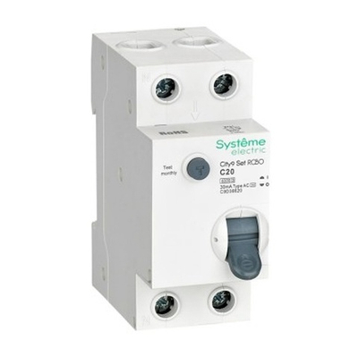 Дифференциальный автомат City9 Set электронный C20А 30мА тип АС 2П 6кА Systeme Electric (дифавтомат, АВДТ) C9D36620