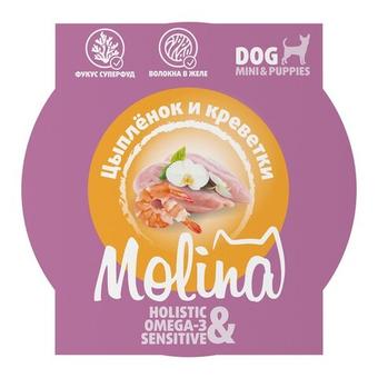 Ламистер для взрослых собак мини-пород Molina цыпленок и креветки в желе, 75 г