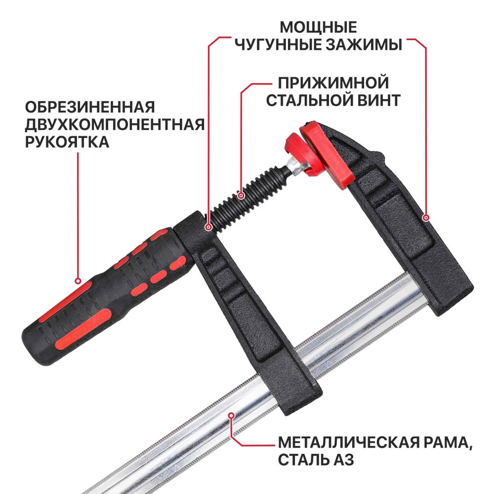 Струбцина винтовая PIT HCLF03-0500 (тип F, 500мм, двухкомпонентная рукоятка)
