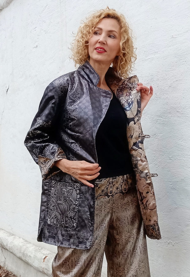 Двусторонний жакет "Вечернее серебро" (коллекция "Сны Белого Камня"), по мотивам белокаменной резьбы домонгольских соборов Владимирской земли