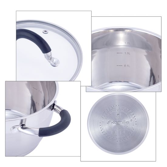 Набор кастрюль 6 предметов из нержавеющей стали Kamille KM 5754 (1,8 л; 2,5 л; 3,5 л) с силиконовыми вставками на ручках