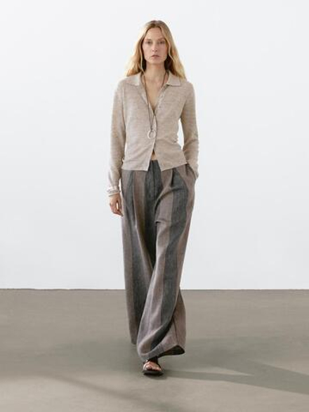 Massimo Dutti Кардиган из смесового льна с меланжевым узором, серый