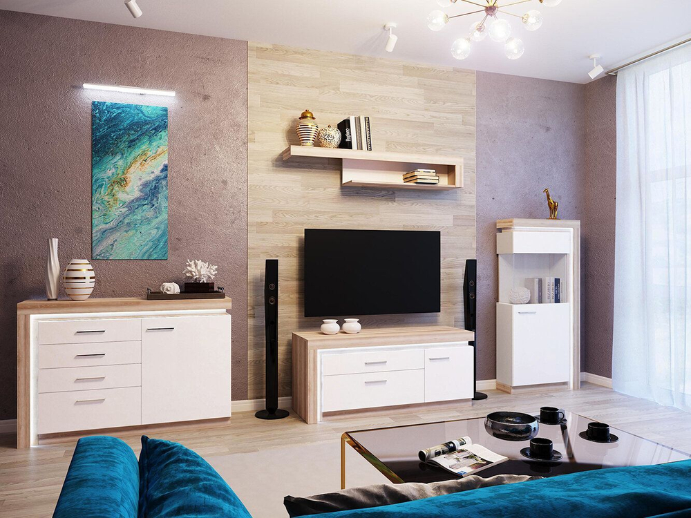 Комод для одежды с ящиками Дуб Сакраменто/Белый снег, Люмен, 129х35х89 см RINNER мебельная фабрика