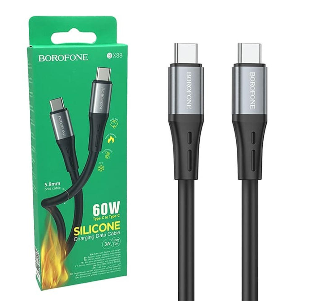 Кабель TypeC - TypeC BOROFONE BX88 60W Silicone (черный) 1м