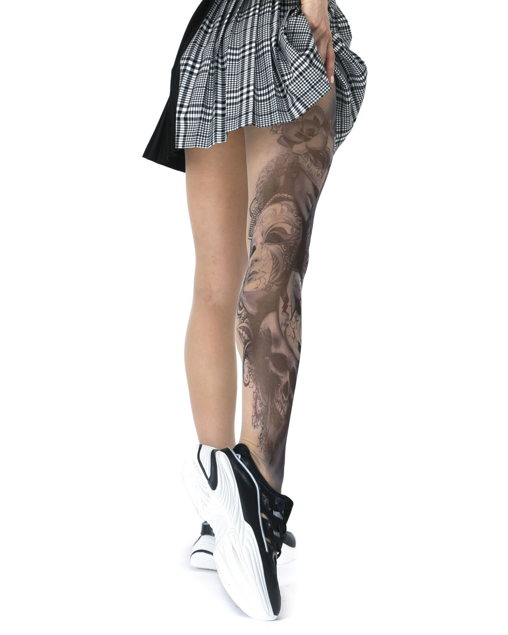 Колготки +size с принтом в виде девушки в маске (Размер: XL-XXL-XXXL) (Цвет: бежевый)