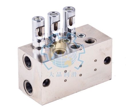 SGQ-31；61S - Питатель для двухлинейных систем смазки с рабочим давлением 100 бар, количество выходов 6, максимальная доза 0,5 мл/цикл, с регулятором и индикатором